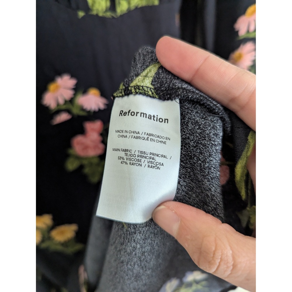 Reformation Will mini dress size 4 black floral‎ long sleeve keyhole - Picture 8 of 8